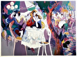 Isaac Maimon S/N Serigraph &quot;West Bank Cafe&quot; Women at Lunch Teatime XL Wall art - $965.25
