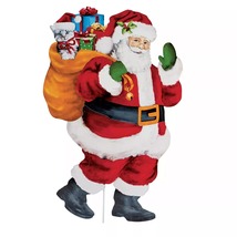 Christmas Santa Claus Carrying Cat &amp; Gift Bag Yard Stake Holiday Decor - $76.99