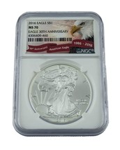 2016 Silver American Eagle MS-70 NGC, Eagle 30th Anniversary - £77.92 GBP