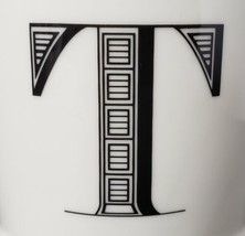 Anthropologie Mug Letter &quot;T&quot; Initial Monogram White Black Coffee Mug Cup - £11.93 GBP
