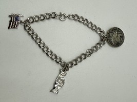 Sterling Silver Fisher Bracelet St. Christopher America Handshake 3 Char... - $44.50