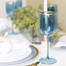 [12 Oz - 5 pk Blue] HomeyGear Plastic Blue W Gold Rim Goblets Wine Glasses BPA F - £34.36 GBP
