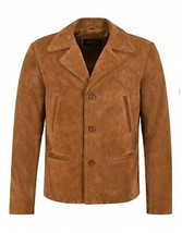 Stylish Real Soft Sheepskin Brown Suede Blazer Handmade New Men&#39;s Formal Party - £93.87 GBP+