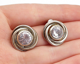 925 Sterling Silver - Vintage Cubic Zirconia Round Twist Drop Earrings - EG2297 - £38.64 GBP