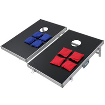 Cornhole Bean Bag Toss Game Set 4 Red &amp; 4 Blue, Portable Foldable Aluminum Frame - £81.41 GBP