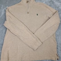 Polo Ralph Lauren Estate Sz L Oatmeal Heather Cotton Rib Knit 1/4 Zip Pu... - $33.38