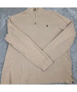 Polo Ralph Lauren Estate Sz L Oatmeal Heather Cotton Rib Knit 1/4 Zip Pu... - $33.38