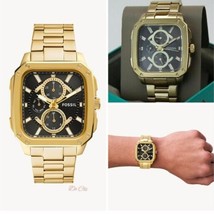 NEW WITH BOX FOSSIL Men&#39;s Inscription Gold-Tone Stainless Steel Watch BQ... - $79.99