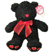 Dan Dee Valentine Teddy Plush With Hang Tag Black Sparkle Bear Red Hearts 10" - £6.53 GBP