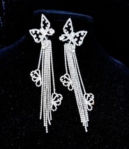 Rhinestone Drop Earrings, Clear Crystal Earrings, Butterfly Pageant Jewelry, Dra - £31.91 GBP