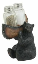 Black Bear Salt and Pepper Shakers Set 5&quot;H Papa Bear Carrying A Canoe Statue - £20.09 GBP
