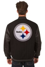 Pittsburgh Steelers Wool Leather Reversible Jacket Embroiderd Patch Logos Black - £215.81 GBP