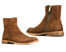 NEW Handmade New Mens Brown Suede Fashion boot, Men Side Zipper Ankle High Heel  - £120.99 GBP