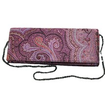 ANN TAYLOR Purse Multi Color Paisley Envelope Rhinestone Chain Strap - £16.36 GBP