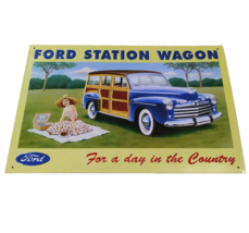 FORD WOODY WOOD PANEL STATION WAGON &quot;Day in the country&quot; 16&quot; EMBOSSED ME... - $18.99