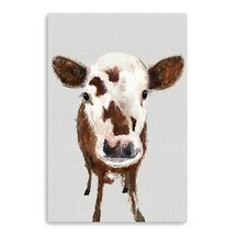 HomeRoots 398981 36 x 24 in. Brown &amp; White Baby Cow Face Canvas Wall Art - $170.84