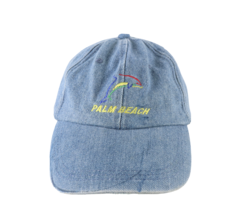 Vintage 90s Streetwear Palm Beach Dolphin Spell Out Distressed Denim Hat Cap - £19.35 GBP