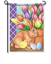 Bunny And Tulips Easter Garden Flag - 2 Sided Message, 12.5&quot; x 18&quot; - £19.94 GBP