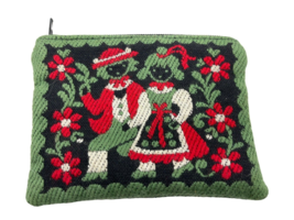 Vintage Knit Change Purse Austria Pocket Cotton 4.5&quot; Stitched Red Green Black - £15.18 GBP
