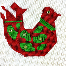 Finished Cross Stitch Red Christmas Partridge Bird - $12.39