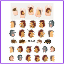 Nail art water transfer stickers decal funny walking hedgehog with a gun RP145 - £2.54 GBP