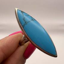 Big Vintage Sterling Silver 925 Ring Women&#39;s Jewelry Turquoise Stone Size 8 - £128.43 GBP