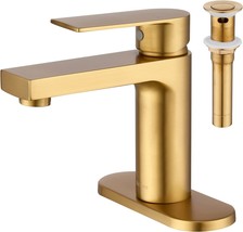 Aktines Single Hole Vanity Lavatory Faucet With Deck Plate, Single Handle, Gold. - £67.92 GBP