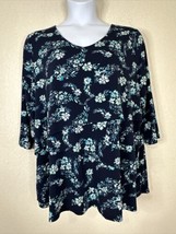 Catherines Womens Plus Size 2X Blue Floral Layered V-neck Blouse 3/4 Sleeve - £15.41 GBP
