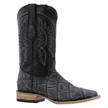 Mens Gray Leather Cowboy Boots Elephant Print Western Wear Square Toe Botas - £111.49 GBP