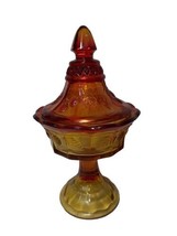 VTG Tiara Indiana Glass Strawberry Amberina Covered Candy Dish, w/ Lid - £19.53 GBP