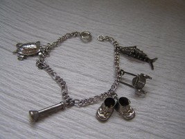 Vintage Sterling Silver Marked Curb Link with Turtle Flashlight Baby Shoes Horse - £29.73 GBP