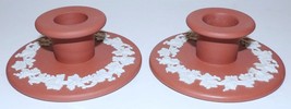 LOVELY PAIR OF WEDGWOOD ENGLAND TERRACOTTA JASPERWARE GRAPEVINE CANDLEHO... - £59.32 GBP