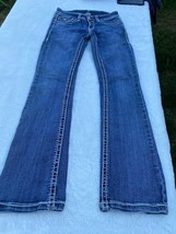 Miss Chic Girls Flared Jeans Blue Stretch Medium Wash Flap Pockets Denim 3 - £24.13 GBP