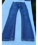 Miss Chic Girls Flared Jeans Blue Stretch Medium Wash Flap Pockets Denim 3 - £24.49 GBP