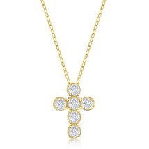 Sterling Silver CZ Cross Necklace - Gold Plated - £34.35 GBP