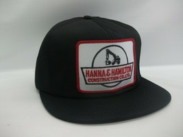 Hanna &amp; Hamilton Construction Patch Hat Vintage Black Snapback Baseball Cap - £23.63 GBP