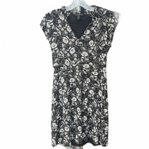 J Crew Floral Shirt Dress Womens XS Black Gray Stretch V Neck Short Sleeve - £19.35 GBP