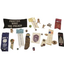 Pins Brooches Ribbons Figurines Collectables 40s Estate Junk Drawer Lot Vintage - £35.36 GBP