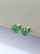 14ct Solid Gold Mini Crystal Clover Stud Earrings - 14k, green, gift, unisex - £111.73 GBP