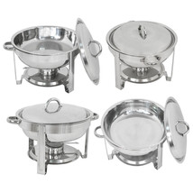4 Pack Round Chafing Dish 5 Quart Stainless Steel Full Size Tray Buffet Catering - £151.42 GBP