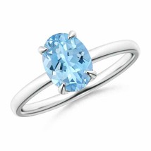 ANGARA 8x6mm Natural Aquamarine Solitaire Ring in Silver for Women, Girls - £234.21 GBP+