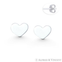 Flat Heart Love Charm 6mm x 8mm Pushback Stud Earrings 925 Sterling Silver Studs - £10.51 GBP