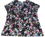 Scrubstar Scrub Sz XL Black Pink Blue Cotton Floral Flower Shirt Top New... - $16.99