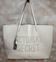 Victoria&#39;s Secret White Perforated Logo Faux Leather Tote Bag 12 in X 14 in - $14.01