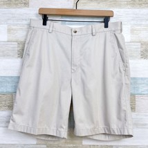 Jos A Bank Travelers Twill Shorts Beige Flat Front 8.5&quot; Cotton Casual Mens 36 - £14.78 GBP