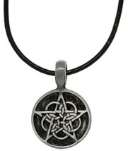 Jewelry Trends Black Enamel Celtic Star Pewter Pendant Necklace 18&quot; Leather Cord - £23.89 GBP