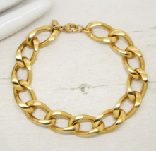 Vintage 1980s Signed MONET Gold Heavy Curb Link Panel BRACELET Jewellery - £26.95 GBP