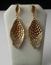 Fashion Leaf Shaped Gold tone Earrings W/Faux Crystal Stones 2.5&quot; Long - $15.83