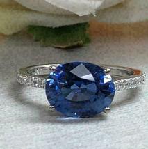 2.50Ct Oval Cut Blue Tanzanite Solitaire Engagement Ring 14K White Gold Finish - £70.18 GBP