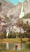 Yosemite Falls California Union Oil 76 Promo Postcard National Park Man Fishing - £5.67 GBP